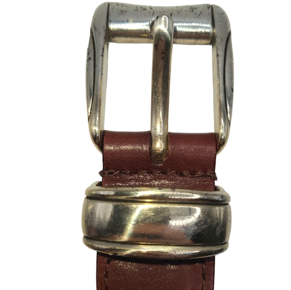 Bill Adler Studio Brown Genuine Leather Belt Woven Braid Silver Hardware Men 36 - Picture 5 of 14